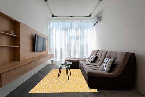 Jill Zarin Outdoor Collection Area Rug - Turks and Caicos (6' x 9' Rectangle Yellow Ivory/Ivory) in Grey Living Room with Brown Couch