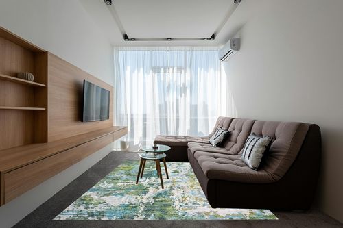 Area Rug Living Room Rugs - 8x10 Washable Large Modern Abstract Soft No Slip Indoor Rug Thin Floor Carpet for Bedroom Under Dining Table Home Office Decor - Green Turquoise in Grey Living Room with Brown Couch