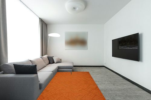 CASAVANI Indian Artisans Hand Braided Rug Area Rug Kilim Rug 5x8 Jute Rug Natural Jute Rug Geometric Pattern Orange Hand Woven Rug Flatweave Rug Indoor Outdoor Rugs for Bedroom Living Room in Modern Living Room with Grey Couch
