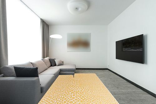 Unique Loom Jill Zarin Outdoor Collection Area Rug - Cape Town (6' x 9' Rectangle Yellow Ivory/Ivory) in Modern Living Room with Grey Couch