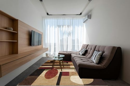 Home Dynamix Tribeca Jasmine Modern Area Rug, Abstract Brown/Green 7'10"x10'6" in Grey Living Room with Brown Couch