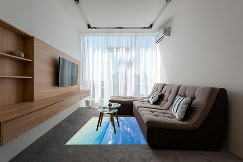 Blue Sky White Cloud Sea View Indoor Rug, Modern Minimalist Ship Decoration Rug, Area Rug - Suitable for Indoor Living Room Bedroom Study Room Dining Room and Outdoor Terrace - Fluffy 5 x 7ft in Grey Living Room with Brown Couch