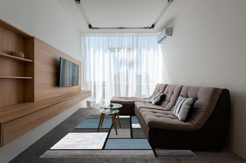 ‎Blue Stain-resistant ‎Kitchen, Bedroom, Living Room ‎Area Rug in Grey Living Room with Brown Couch