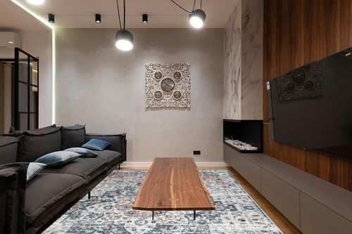 Bloom Rugs Washable Non-Slip 9x12 Rug - Terracotta/Teal Traditional Persian Area Rug for Living Room, Bedroom, Dining Room, and Kitchen - Exact Size: 9' x 12' in Dark Wood Living Room with Black Couch