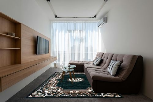 Kingdom Traditional Area Rug Hunter Dark Green Design D123 (8 Feet X 10 Feet) in Grey Living Room with Brown Couch