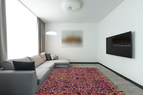 SAFAVIEH Blossom Collection 8' x 10' Purple / Multi BLM451A Handmade Tassel Premium Wool Area Rug in Modern Living Room with Grey Couch