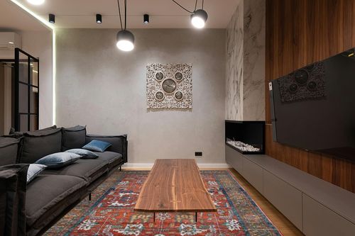 NEATIIP Washable Bohemian 8x10 Area Rug, Suitable for Bathroom for Bedroom Living Room Kitchen Outdoor The Boho Printed Area Rugs, Non-Slip Backing Washable Rug Red/Blue in Dark Wood Living Room with Black Couch