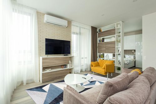 Abani Rugs Gray and Blue 6 ft. X 9 ft. Contemporary Area Rug with Geometric Triangles. Rectangular Area Rug. Turkish Stain Resistant Area Rug. in Light Modern Living Room with TV