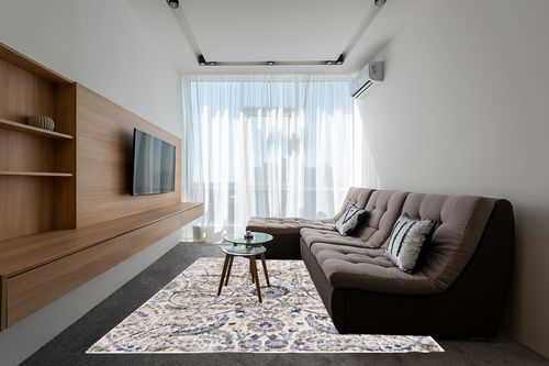 Hauteloom Erbacon Rustic Farmhouse Living Room Bedroom Dining Room Large Area Rug - Persian Style - Traditional Floral Look - Grey, Beige, Light Brown, Cream, Navy, Blue - 7'10" x 10'2" in Grey Living Room with Brown Couch