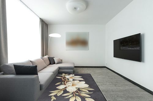 DNOVING Large Non-Slip Area Rug 5x7ft Decorative Fluffy Rug for Living Room, Bedroom, Office, Dining Room Rubber Backed, Stylized White Magnolia Design in Modern Living Room with Grey Couch