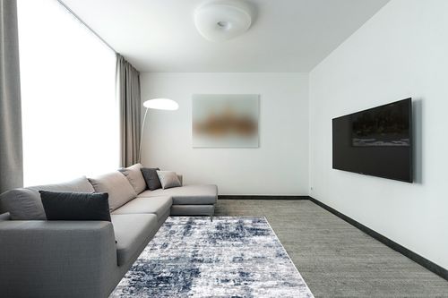 Rugshop Distressed Abstract Area Rug 5' x 7' Blue in Modern Living Room with Grey Couch