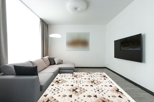 SAFAVIEH Moroccan Tassel Shag Collection Area Rug - 8' x 10', Ivory & Brown, Boho Design, Non-Shedding & Easy Care, 2-inch Thick Ideal for High Traffic Areas in Living Room, Bedroom (MTS688A) in Modern Living Room with Grey Couch