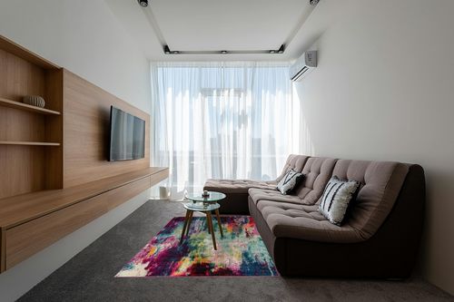 Unique Loom Chromatic Collection Modern Colorful & Vibrant Abstract Area Rug for Any Home Décor, 5 ft x 8 ft, Multi/Light Blue in Grey Living Room with Brown Couch