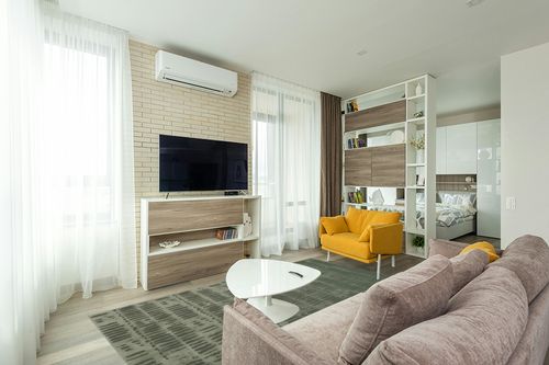 Revival Rugs Shell 6'7"x9' Machine Washable Area Rug for Living Room Bedroom - 100% Recycled Oeko-TEX Certified, Medium Pile, Green in Light Modern Living Room with TV