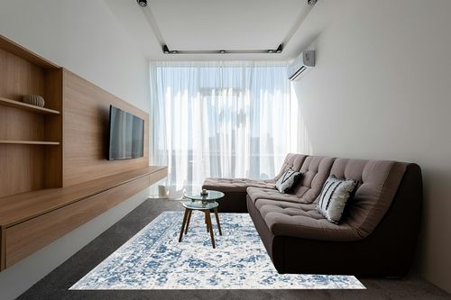 Pajata Blue Vintage 8X10 Area Rug Bohemian Floral Cover Print Distressed Carpet in Grey Living Room with Brown Couch