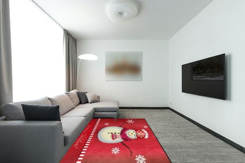 ALAZA Happy Snowman Merry Christmas Non Slip Area Rug 5' x 7' for Living Dinning Room Bedroom Kitchen Hallway Office Modern Home Decorative in Modern Living Room with Grey Couch