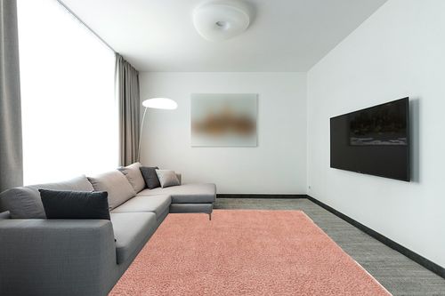 Pink Shag Rug Perfect in Modern Living Room with Grey Couch