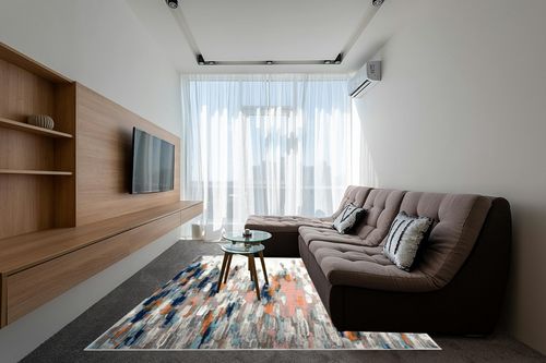 Abani Rugs Orange & Blue Contemporary Abstract Area Rug Contemporary Style, Porto Collection | Turkish Made Superior Comfort & Construction | Stain Shedding Resistant, 7'9" x 10'2" Rectangle in Grey Living Room with Brown Couch