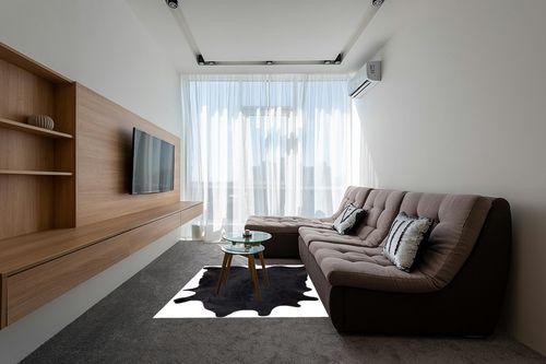 Gaucho Cowhides Solid Black Cowhide Rug - Natural Product in Grey Living Room with Brown Couch