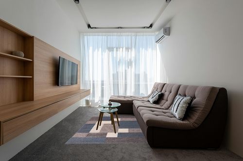 Rugshop Contemporary Blue Boxes Design Non-Slip Area Rug 5' x 7' - Trendy Geometric Pattern in Grey Living Room with Brown Couch