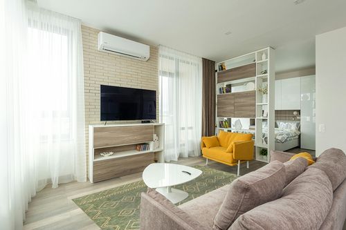 nuLOOM Serna Moroccan Indoor/Outdoor Area Rug, 5x8, Sage in Light Modern Living Room with TV