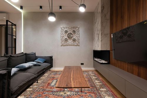 Unique Loom Larissa Utopia Rug, 8x10 ft in Dark Wood Living Room with Black Couch