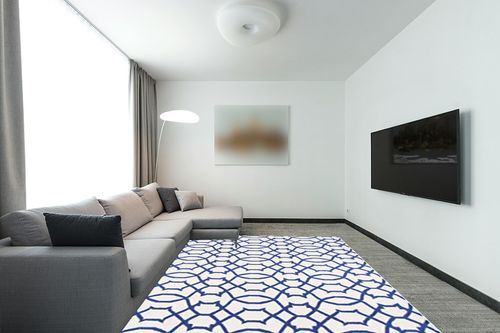 SAFAVIEH Dhurries Collection 8' x 10' Ivory / Purple DHU753B Handmade Flatweave Premium Wool Area Rug in Modern Living Room with Grey Couch