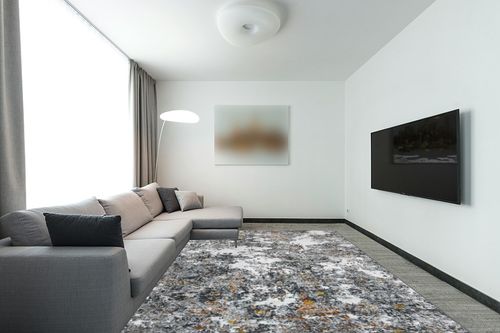 Area Rug 9x12 Living Room: Large Washable Rug with Anti-Slip Backing Non-Shedding Stain-Resistant Soft Abstract Carpet for Bedroom Dining Room Nursery Home Office (Gray/Multi) in Modern Living Room with Grey Couch