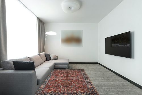 Valenrug Washable Rug 5x7 in Modern Living Room with Grey Couch