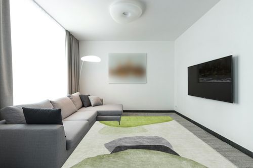 Addison Rugs Chantille ACN547 Green 9' x 12 Indoor Outdoor Area Rug, Stain Resistant, Machine Washable, Non Shedding, Bedroom, Living Room, Dining Room, Kitchen Rug in Modern Living Room with Grey Couch