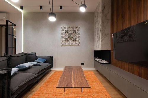 SAFAVIEH Vision Collection Area Rug - 6' x 9', Orange, Modern Ombre Tonal Chic Design, Non-Shedding & Easy Care, Ideal for High Traffic Areas in Living Room, Bedroom (VSN606P) in Dark Wood Living Room with Black Couch