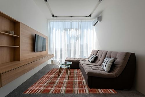 Bavni Area Rugs 8x10, Buffalo Plaid Washable Rug for Living Room Bedroom, Holiday Decor Christmas Rug Floor Cover, Low Pile Lightweight Non Slip with Gripper, Red Square Print in Grey Living Room with Brown Couch