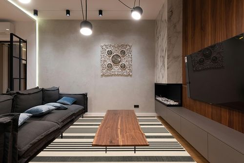 SAFAVIEH Courtyard Collection Area Rug - 8' x 11', Black & Bone, Stripe Design, Non-Shedding & Easy Care, Indoor/Outdoor & Washable-Ideal for Patio, Backyard, Mudroom (CY6062-216) in Dark Wood Living Room with Black Couch