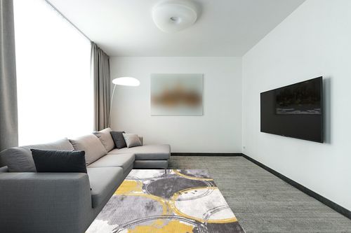 Rugshop Evora Contemporary Modern Circles Area Rug 5' x 7' Yellow in Modern Living Room with Grey Couch