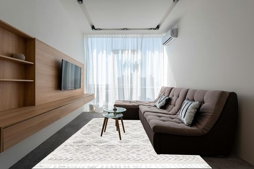 nuLOOM Ansley Moroccan Lattice Tassel Area Rug, 7' 10" x 10' 10", Beige in Grey Living Room with Brown Couch