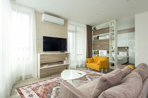 Area Rug Living Room Rugs - 8x10 Large Machine Washable Boho Thin Carpets Vintage Tribal Anti Slip Backing Carpet for Under Dining Table Bedroom Farmhouse Home Office Red in Light Modern Living Room with TV