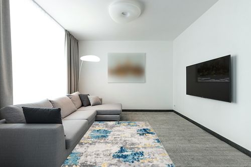 Rugshop Sky Collection Transitional Abstract Area Rug 5' x 7' Cream in Modern Living Room with Grey Couch