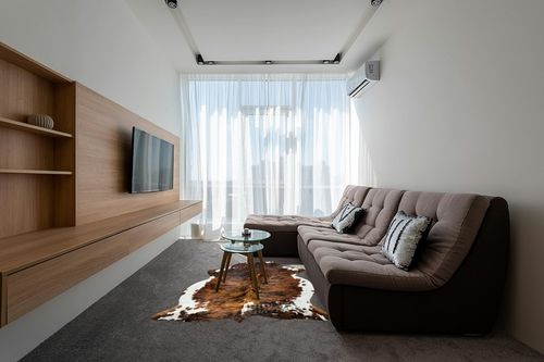 HIDES BAZAAR Brown Brindle Cowhide Rug, Premium Quality Genuine Leather Cow Hide, Brown, Black and White Area Rug (5x7 ft) in Grey Living Room with Brown Couch