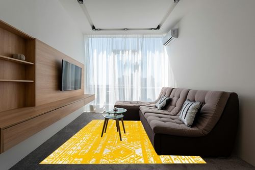 Unique Loom Lennon Collection Area Rug - Zal (7' 10" x 10' Rectangle, Yellow/ Ivory) in Grey Living Room with Brown Couch