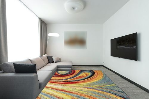 Home Dynamix Adja Modern Area Rug, Splash (7'10" x 10'2") in Modern Living Room with Grey Couch