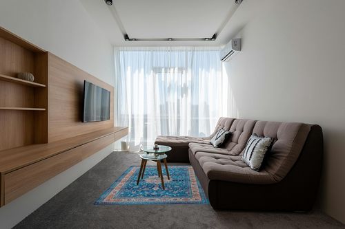 Area Rugs for Living Room 5'x7' Rugs Non-Slip Machine Washable Chenille Carpet Stain Rug Bedroom Dining Kids Nursery Office Laundry Room Decor Bathroom Kitchen Indoor (Blue/Beige) in Grey Living Room with Brown Couch
