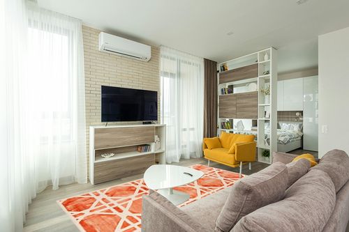 SAFAVIEH Dip Dye Collection 6' x 9' Ivory/Orange DDY721P Handmade Geometric Watercolor Premium Wool Living Room Dining Bedroom Area Rug in Light Modern Living Room with TV