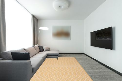 Nourison Positano Indoor/Outdoor Yellow 6' x 9' Area Rug, Easy Cleaning, Non Shedding, Bed Room, Living Room, Dining Room, Deck, Backyard, Patio (6x9) in Modern Living Room with Grey Couch