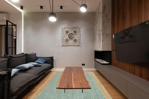 nuLOOM Eleonora Casual Jute Area Rug, 6x9, Green in Dark Wood Living Room with Black Couch