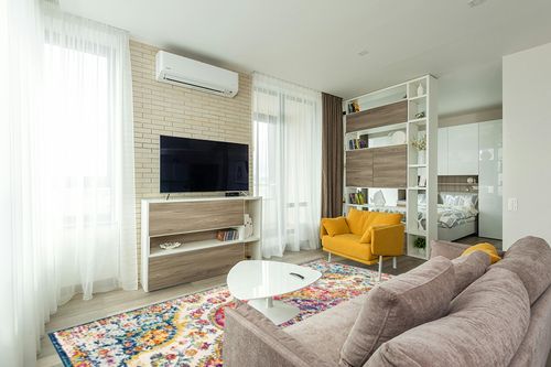 Orange Traditional Stain Resistant Living Room Area Rug in Light Modern Living Room with TV