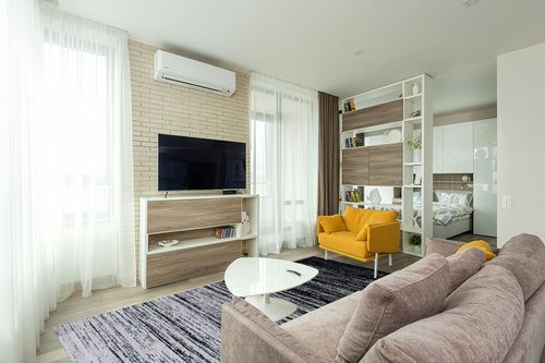 ‎Ivory / Silver ‎Retro ‎Non shedding, Stain Resistant, Pet friendly ‎Living Room ‎Area Rug in Light Modern Living Room with TV