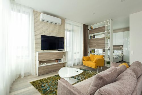 Unique Loom Jardin Collection Colorful, Vibrant, Abstract, Modern Area Rug, 5 x 8 ft, Green/Olive in Light Modern Living Room with TV