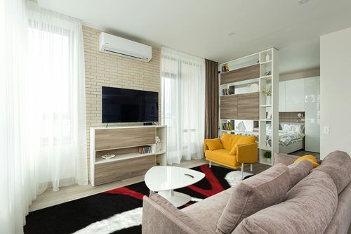 RINOLO "Aria Collection Soft Pile Hand Tufted Shag Area Rug (Black, Red, White, 8' x 11') in Light Modern Living Room with TV