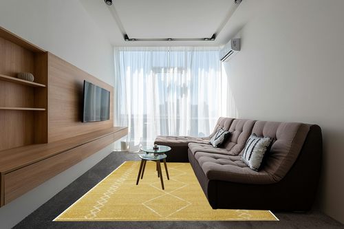 LUXE WEAVERS Daphnes Yellow 8x10 Boho Moroccan Geometric Area Rug 2735 in Grey Living Room with Brown Couch
