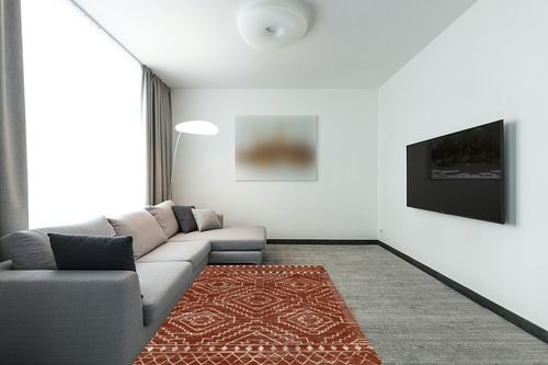 Wonnitar Moroccan 5x7 Area Rugs,Large Soft Rug for Dining Room,Washable Bohemian Tribal Living Room Bedroom Rug,Geometric Non-Shedding Indoor Carpet for Closet Nursery Entry,Reddish Brown in Modern Living Room with Grey Couch